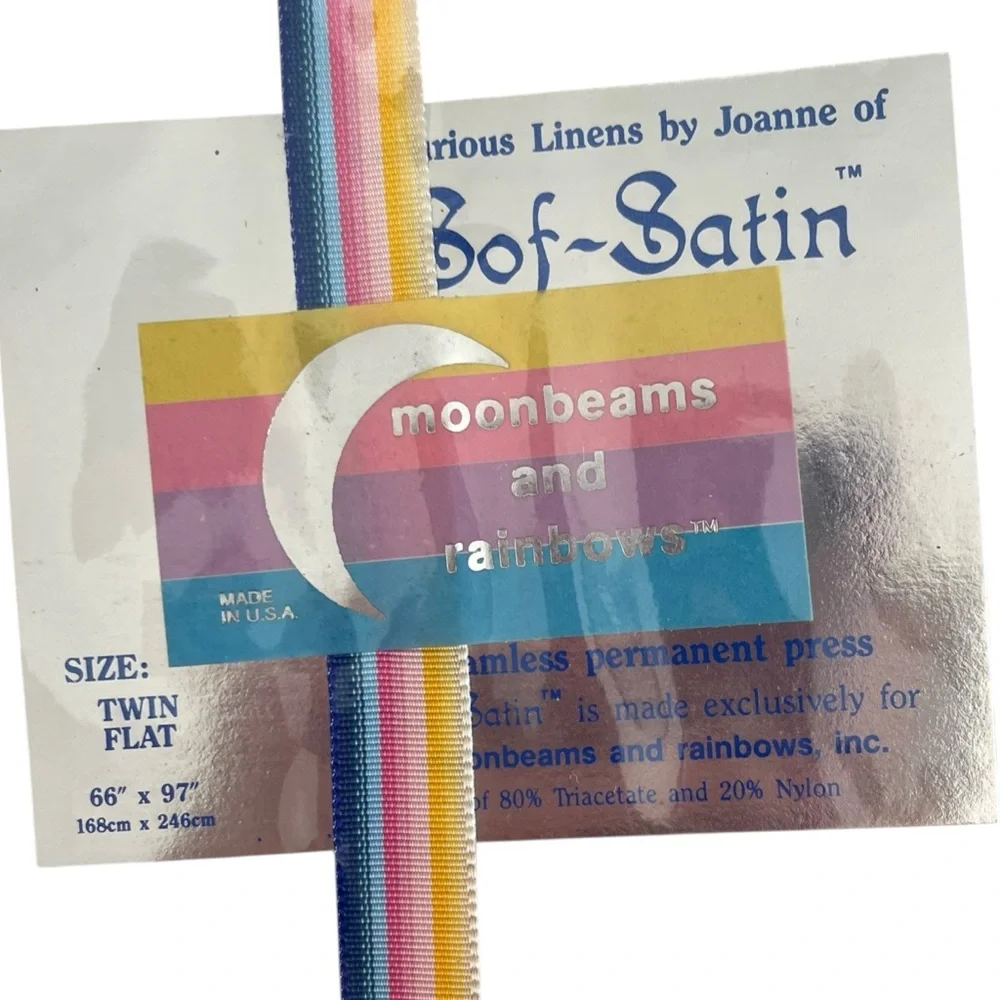 NEW Vintage Peach Satin Twin Sheet Set Moonbeams and Rainbows Sof-Satin